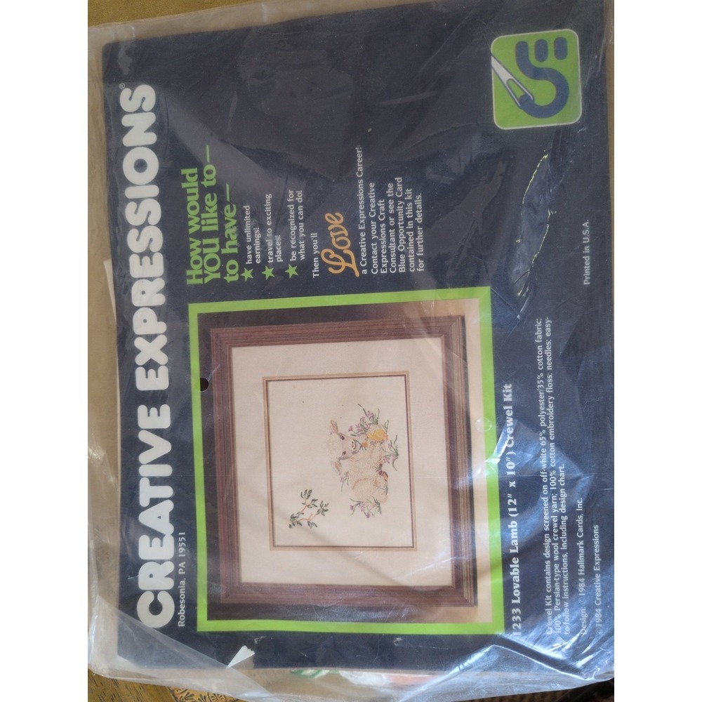 VTG 1984 CREATIVE EXPRESSIONS LOVABLE LAMB CREWEL KIT #1233 Wool Cotton Craft